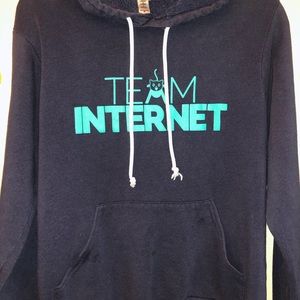 Navy hoodie with internet meme screen print